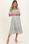 Light Blue Floral Smocked Maternity Midi Dress