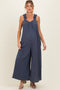 Navy Ruffle Strap Maternity Wide Leg Jumpsuit