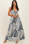Navy Printed Cutout Tie Back Maxi Dress
