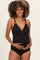 Black Ribbed O-Ring Strap Cutout Back One Piece Maternity Swimsuit