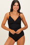 Black Ribbed O-Ring Strap Cutout Back One Piece Swimsuit