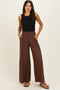 Brown Smocked Waistband Wide Leg Lounge Pants