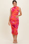 Orange Floral Ruched High Neck Maternity Midi Dress