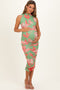 Sage Floral Ruched High Neck Maternity Midi Dress
