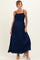 Navy Textured Smocked Maternity Maxi Dress
