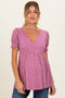 Mauve Ditsy Floral Smocked Sleeve Maternity Wrap Top