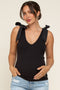 Black Bow Tie Detail Sleeveless V Neck Ribbed Maternity Top