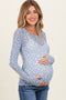 Blue Daisy Print Mesh Long Sleeve Sheer Maternity Top