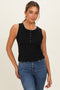 Black Ribbed Sleeveless Henley Tank Top