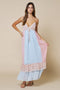 Light Blue Floral Colorblock Tiered Ruffle Maxi Dress