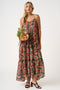 Black Floral Print V-Neck Tiered Maxi Dress
