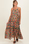 Black Floral Print V-Neck Tiered Maternity Maxi Dress