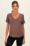 Choco Linen Blend V-Neck Short Sleeve Maternity T-Shirt
