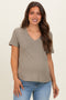 Olive Linen Blend V-Neck Short Sleeve Maternity T-Shirt