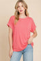 Coral Rolled Cuff Sleeve Relaxed Fit Tee