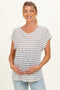 Ivory Striped Knit Maternity V-Neck Top
