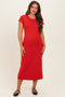 Red Basic Crewneck Maternity Midi Dress