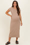 Light Brown Basic Crewneck Maternity Midi Dress