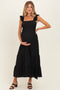 Black Ruffle Strap Smocked Maternity Maxi Dress