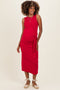 Fuchsia Sleeveless Waist Tie Maternity Midi Dress