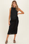 Black Sleeveless Waist Tie Maternity Midi Dress