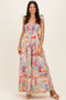 Multicolor Patchwork Print Ribbon Strap Maxi Dress