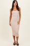 Beige Ribbed Square Neck Tank Dress