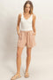 Peach Drawstring Pleated Shorts