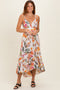Ivory Floral V-Neck Tiered Hem Midi Dress