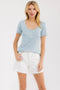Blue Stripe Scoop Neck Henley Top