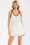 Navy Floral Solid Trim Tank Top