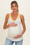 Yellow Floral Solid Trim Maternity Tank Top