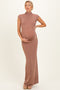 Brown Open Back Scarf Neck Maternity Maxi Dress