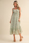 Light Mint Floral Tassel Strap Midi Dress