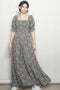Olive Vintage Floral Smocked Puff Sleeve Maxi Dress