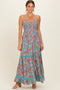 Mint Smocked Bust V Neck Lace Trim Maxi Dress