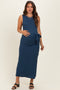 Midnight Jacquard Sleeveless Side Tie Maternity Midi Dress