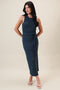 Midnight Jacquard Sleeveless Side Tie Midi Dress