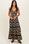Black Floral Twisted Front Lace Detail Maxi Dress