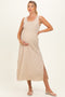 Beige Striped Sleeveless Cutout Maternity Maxi Dress