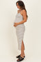 Cream Striped Sleeveless Side Slit Maternity Midi Dress