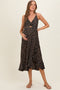 Black V Neck Twist Front Cut Out Side Ruffle Slit Maternity Midi Dress