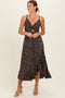 Black V Neck Twist Front Cut Out Side Ruffle Slit Midi Dress