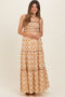 Camel Printed Smocked Maternity Maxi Dress
