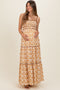 Camel Printed Smocked Maternity Maxi Dress