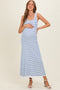 Blue Striped Ribbed Sleeveless Maternity Maxi Dress
