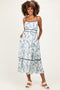Blue Floral Cutout Tie Back Maternity Midi Dress