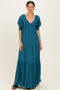 Teal V-Neck Smocked Tiered Maxi Dresses