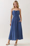 Denim Blue Solid Smocked Maxi Dress