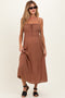 Brown Solid Smocked Maternity Maxi Dress